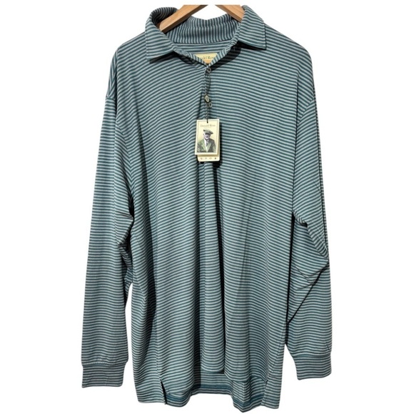 NWT Donald Ross Long Sleeve Striped Golf Polo Shirt  
Green Gray Sz Large - Picture 1 of 7